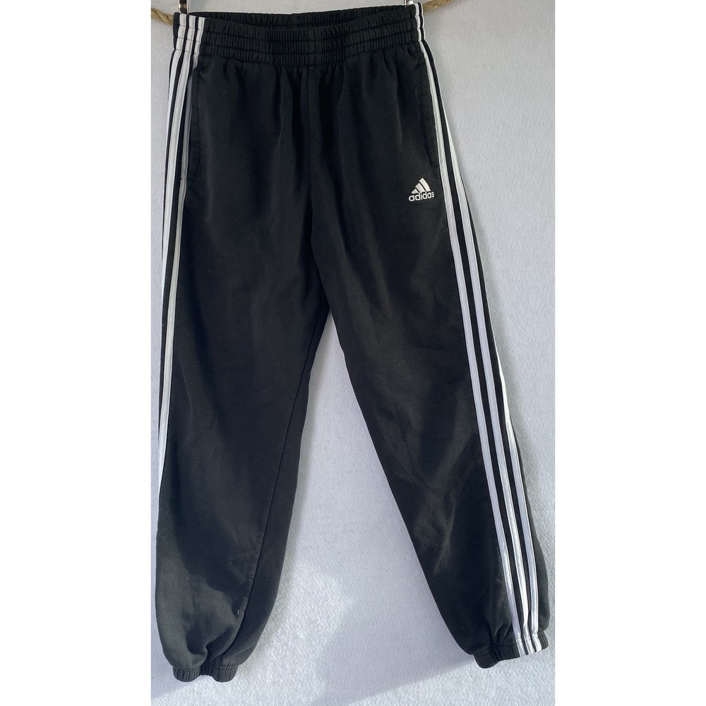 Adidas Black Athletic Joggers White Striped Boys Large 14/16